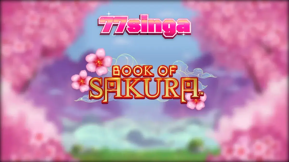 Pemandangan estetis bunga sakura dan simbol naga emas dalam slot Book of Sakura